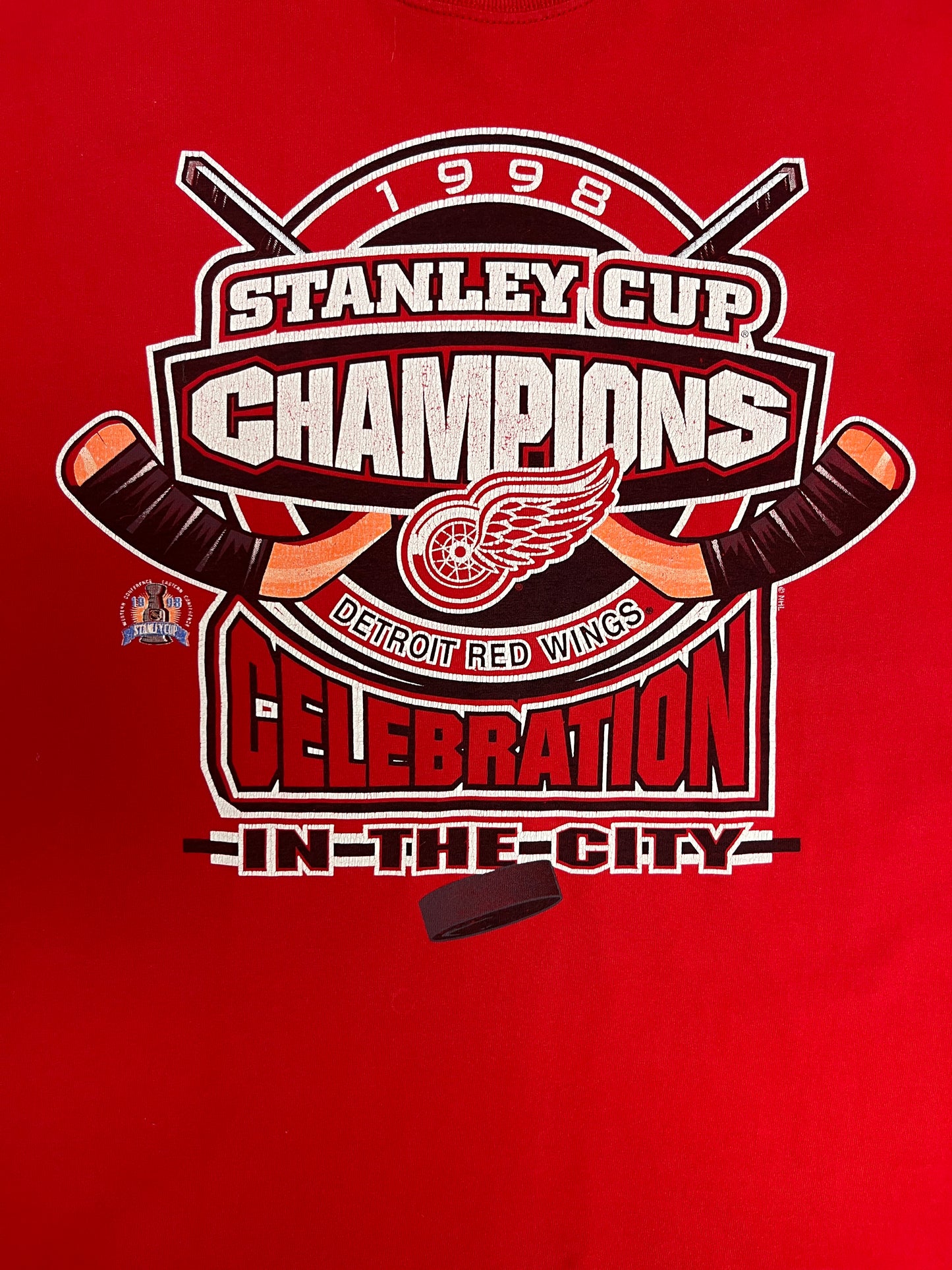 Detroit Red Wings Stanley Cup Champions 1998 Graphic Tee | Size Large | Vintage 1990s NHL Hockey Red T-Shirt |