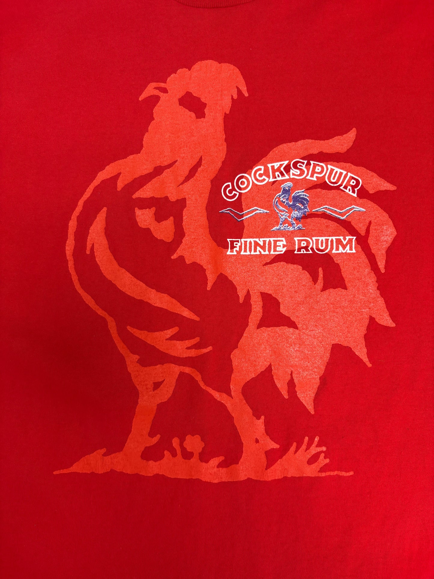 Cockspur Fine Rum Graphic Tee | Size Large | Vintage 1990s Alcohol Promotional Red T-Shirt |