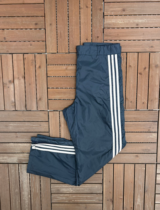 Adidas Striped Graphic Track Pants | Size Medium | Vintage 1980s Blue Branded Pants |