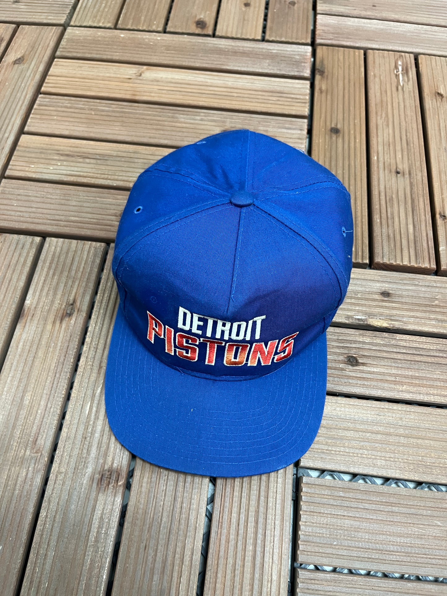 Detroit Pistons Embroidered Graphic Hat | Snap Back | Vintage 1990s NBA Basketball Blue Cap |