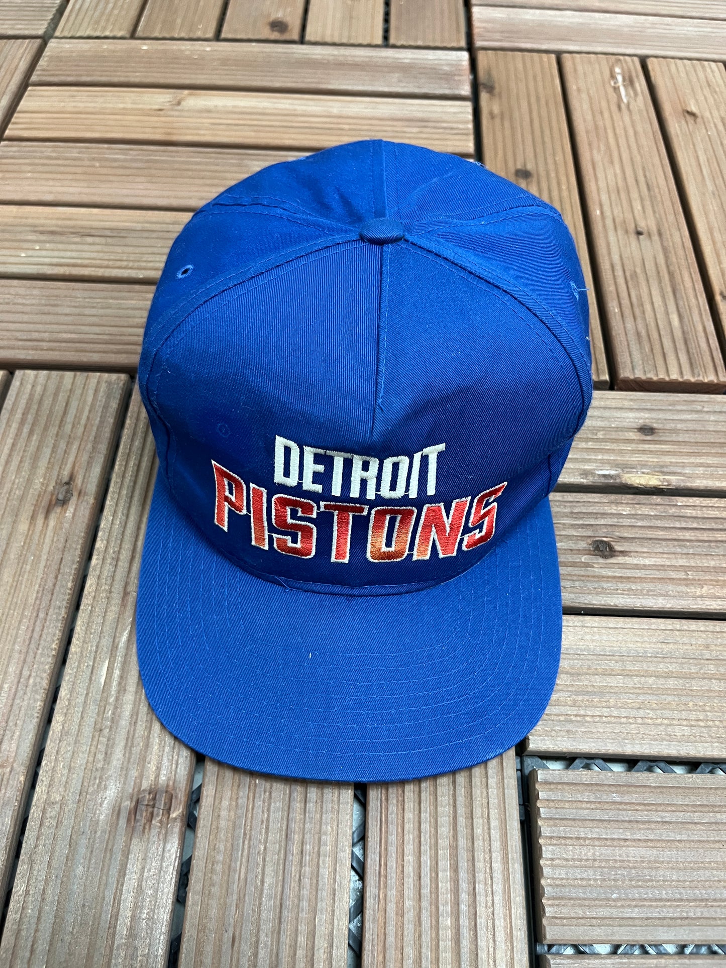 Detroit Pistons Embroidered Graphic Hat | Snap Back | Vintage 1990s NBA Basketball Blue Cap |