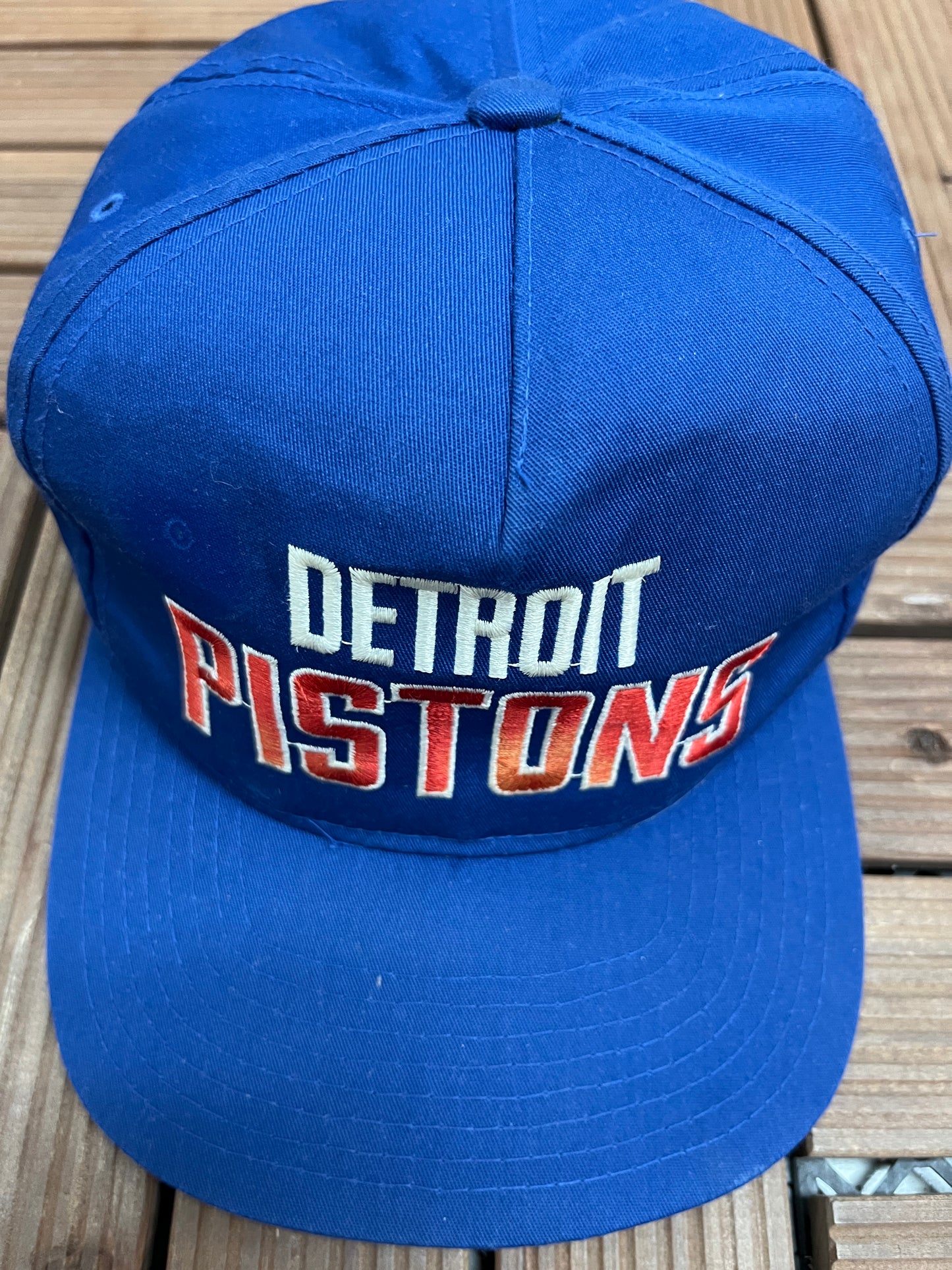 Detroit Pistons Embroidered Graphic Hat | Snap Back | Vintage 1990s NBA Basketball Blue Cap |