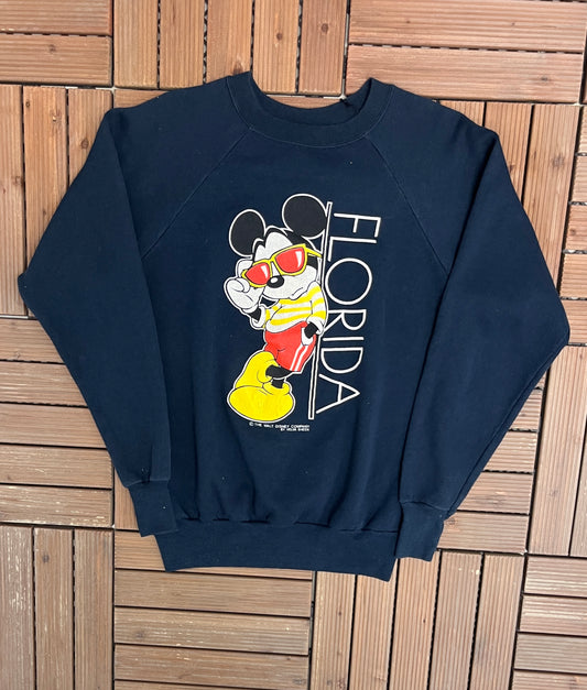 Mickey Mouse Florida Graphic Crewneck | Size Large | Vintage 1990s Disney Promotional Graphic Crewneck |