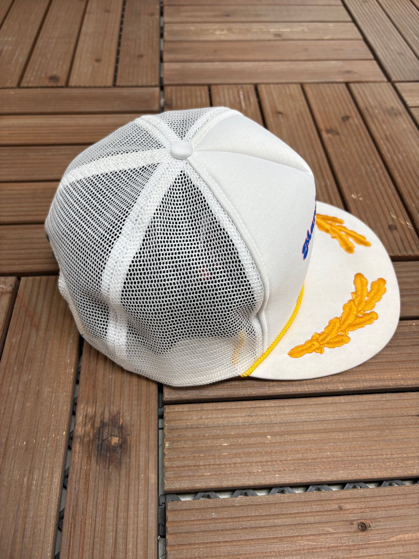 March Air Force Base Air Show '87 Graphic Hat | Snap Back | Vintage 1980s White Trucker Cap |