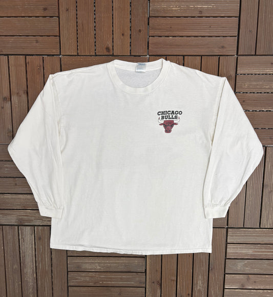 Chicago Bulls Basketball Graphic Tee | Size X-Large | Vintage 2000s NBA Basketball White Long Sleeve T-Shirt |