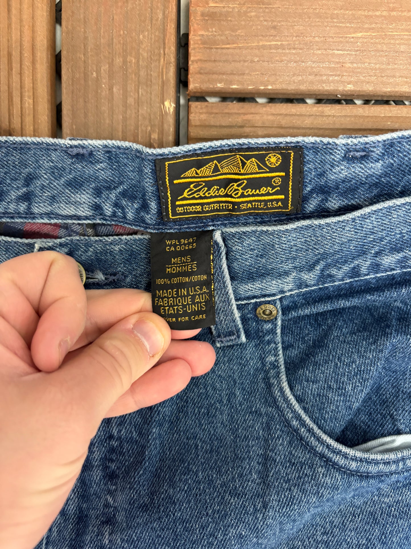 Eddie Bauer Blanket Lined Straight Leg Denim Jeans | Size 36 x 32 | Vintage 1990s Blue Jeans |