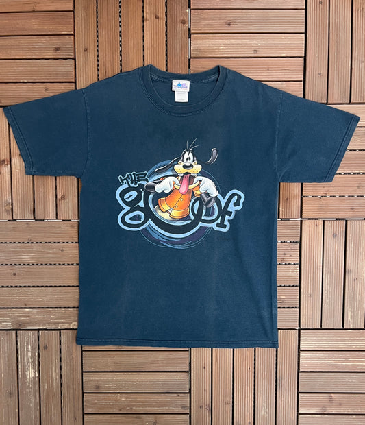 Goofy The Goof Graphic Tee | Size Large | Vintage 1990s Disney Cartoon Blue T-Shirt |