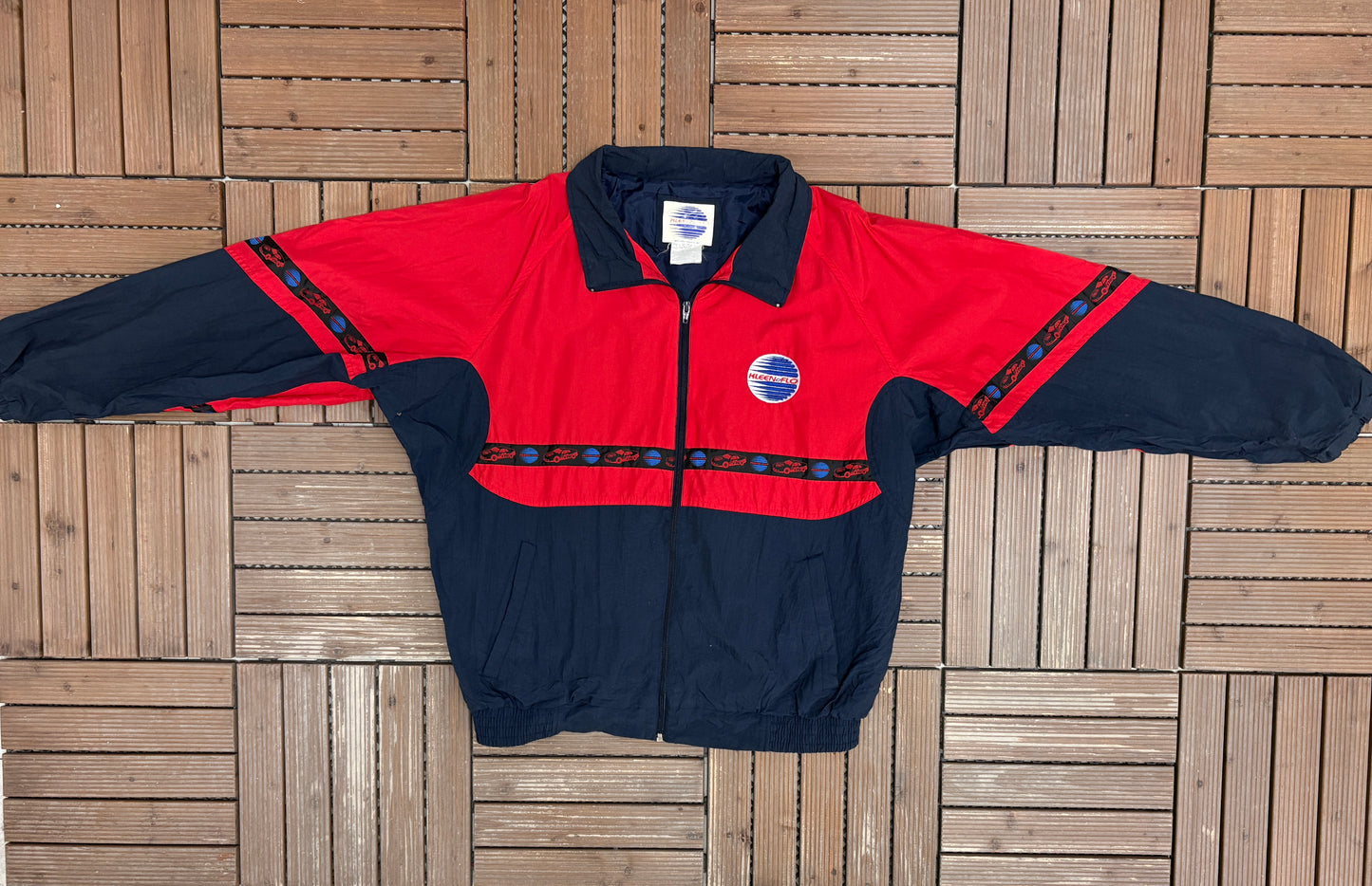Kleen-Flo Racing Embroidered Graphic Windbreaker | Size X-Large | Vintage 2000s Red Windbreaker Coat |