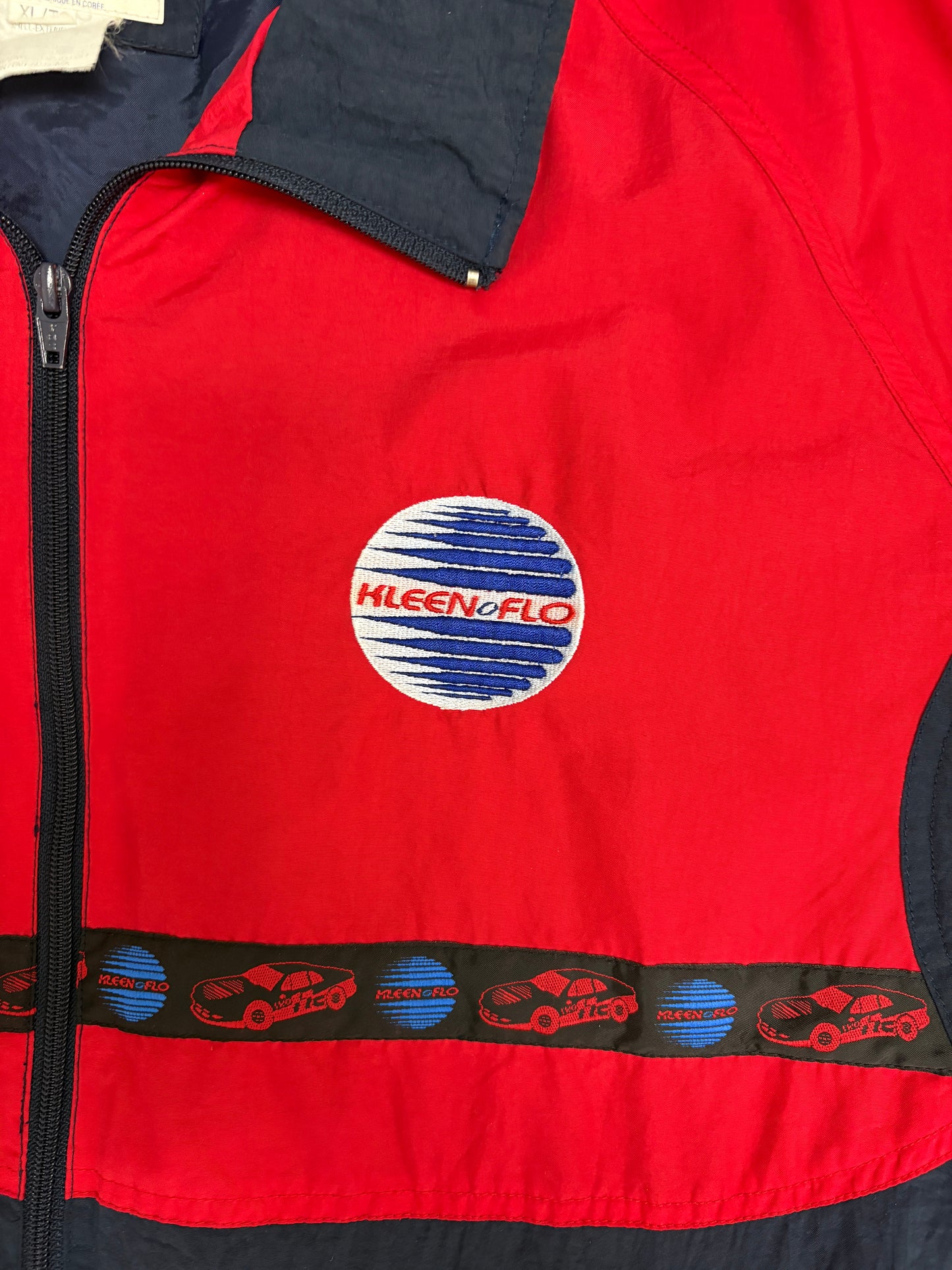 Kleen-Flo Racing Embroidered Graphic Windbreaker | Size X-Large | Vintage 2000s Red Windbreaker Coat |