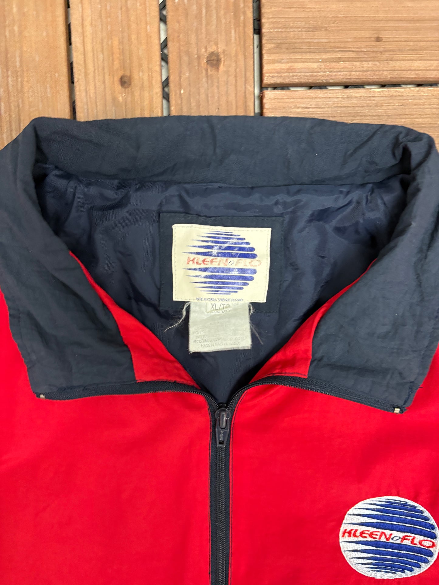 Kleen-Flo Racing Embroidered Graphic Windbreaker | Size X-Large | Vintage 2000s Red Windbreaker Coat |