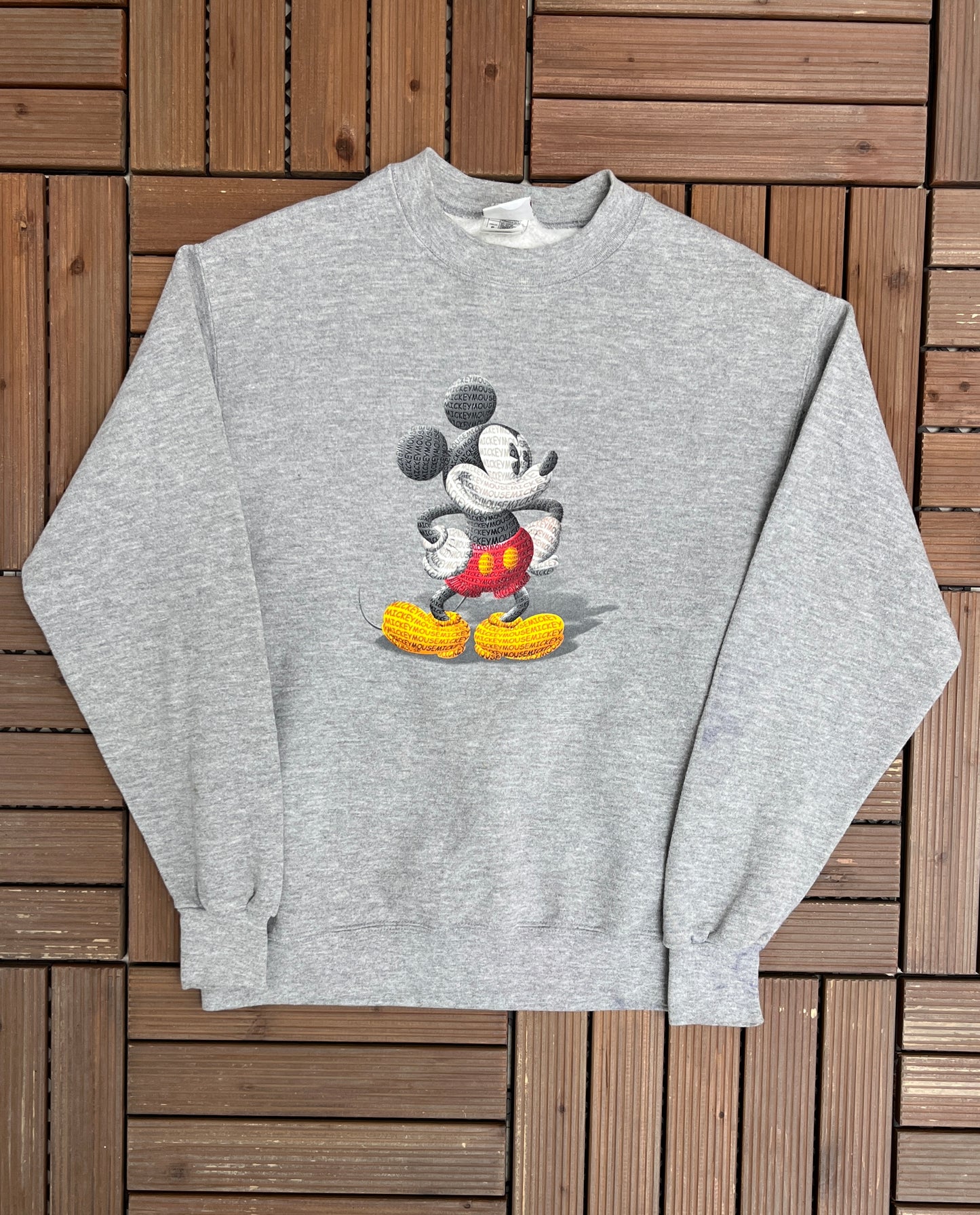 Mickey Mouse Graphic Crewneck | Size Small | Vintage 1990s Promotional Cartoon Grey Sweatshirt |