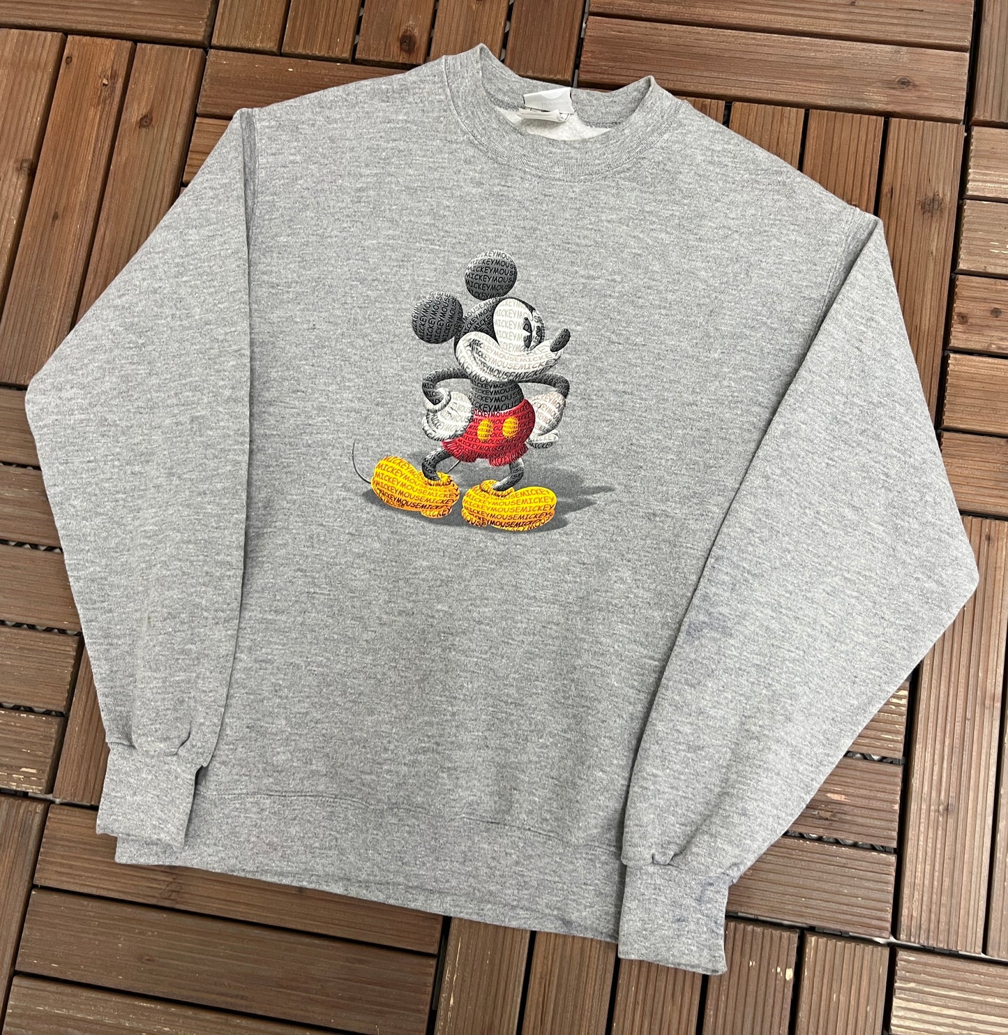 Mickey Mouse Graphic Crewneck | Size Small | Vintage 1990s Promotional Cartoon Grey Sweatshirt |