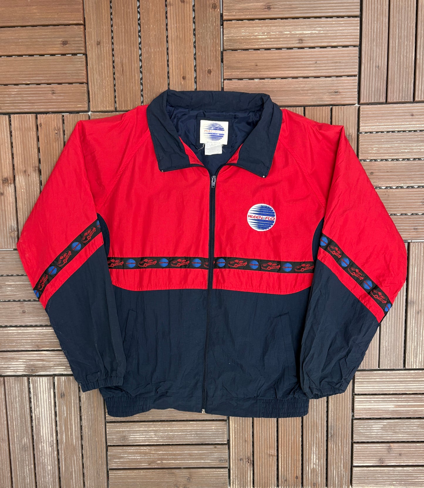 Kleen-Flo Racing Embroidered Graphic Windbreaker | Size X-Large | Vintage 2000s Red Windbreaker Coat |