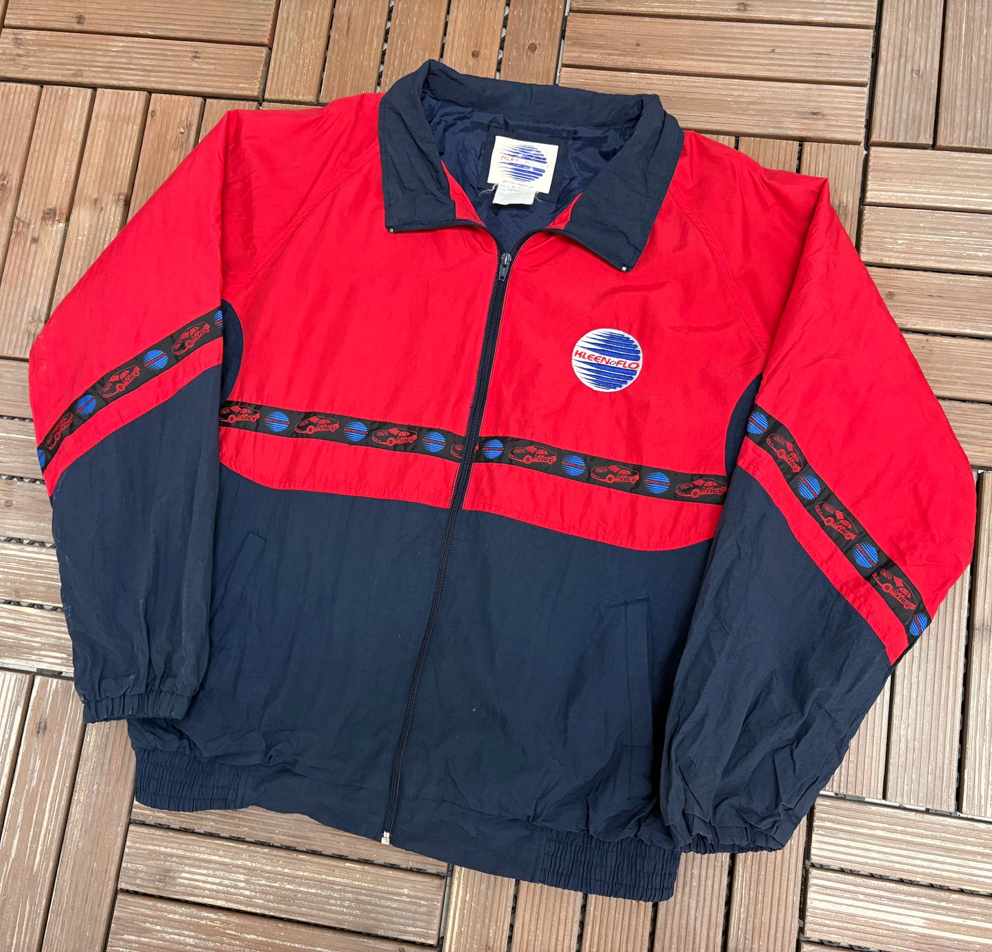 Kleen-Flo Racing Embroidered Graphic Windbreaker | Size X-Large | Vintage 2000s Red Windbreaker Coat |