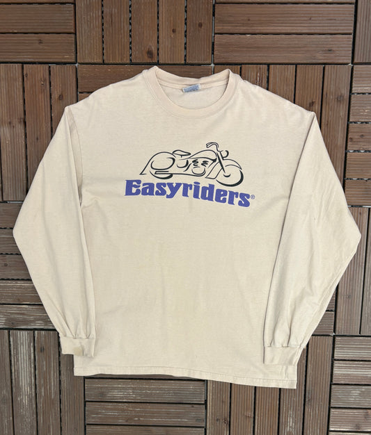 Easyriders Rodeo Tour '04 Graphic Tee | Size Large | Vintage 2000s Biker Motorcycle Beige Long Sleeve |