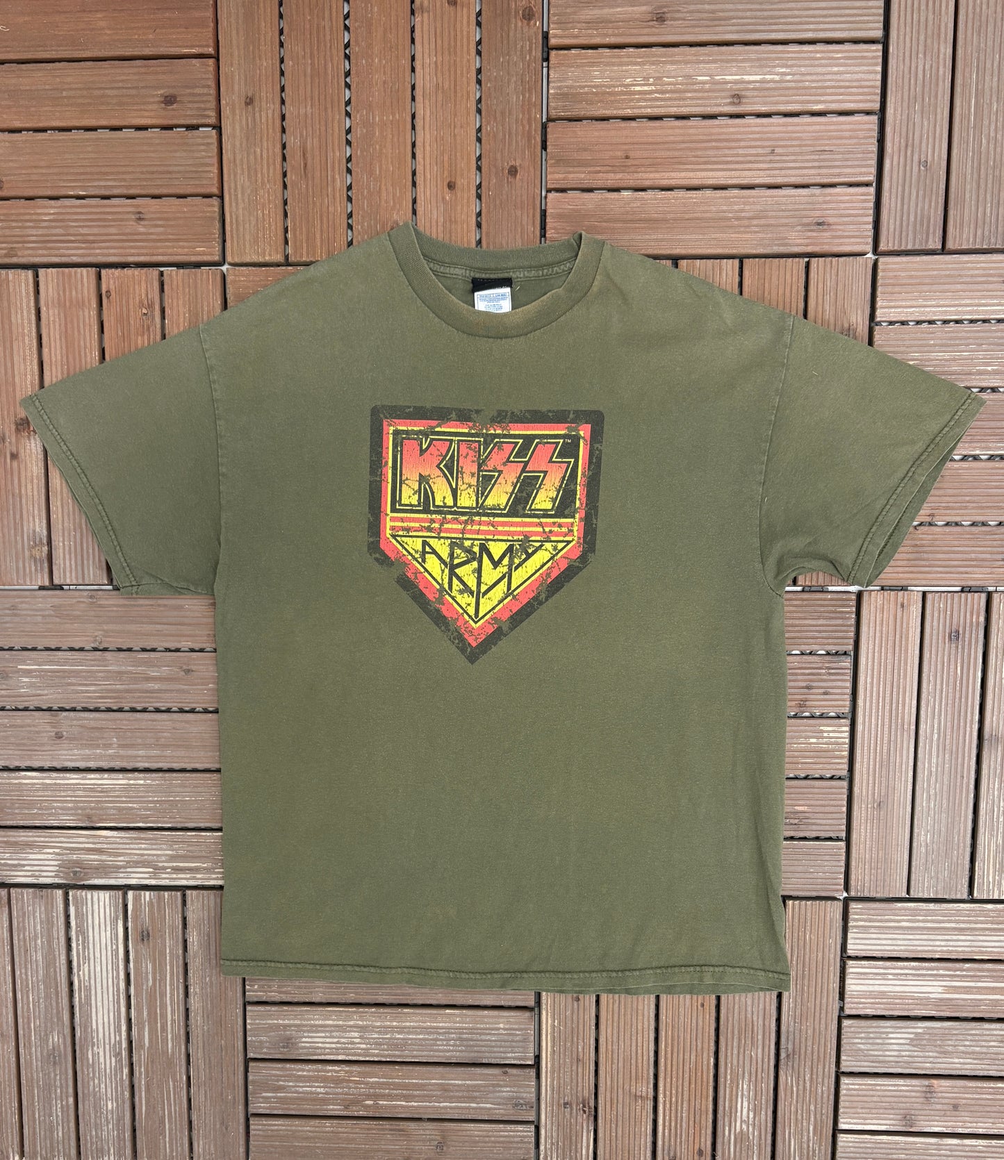 Kiss Army Graphic Tee | Size X-Large | Vintage 2000s Rock Band Green T-Shirt |