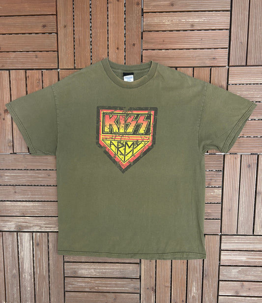 Kiss Army Graphic Tee | Size X-Large | Vintage 2000s Rock Band Green T-Shirt |