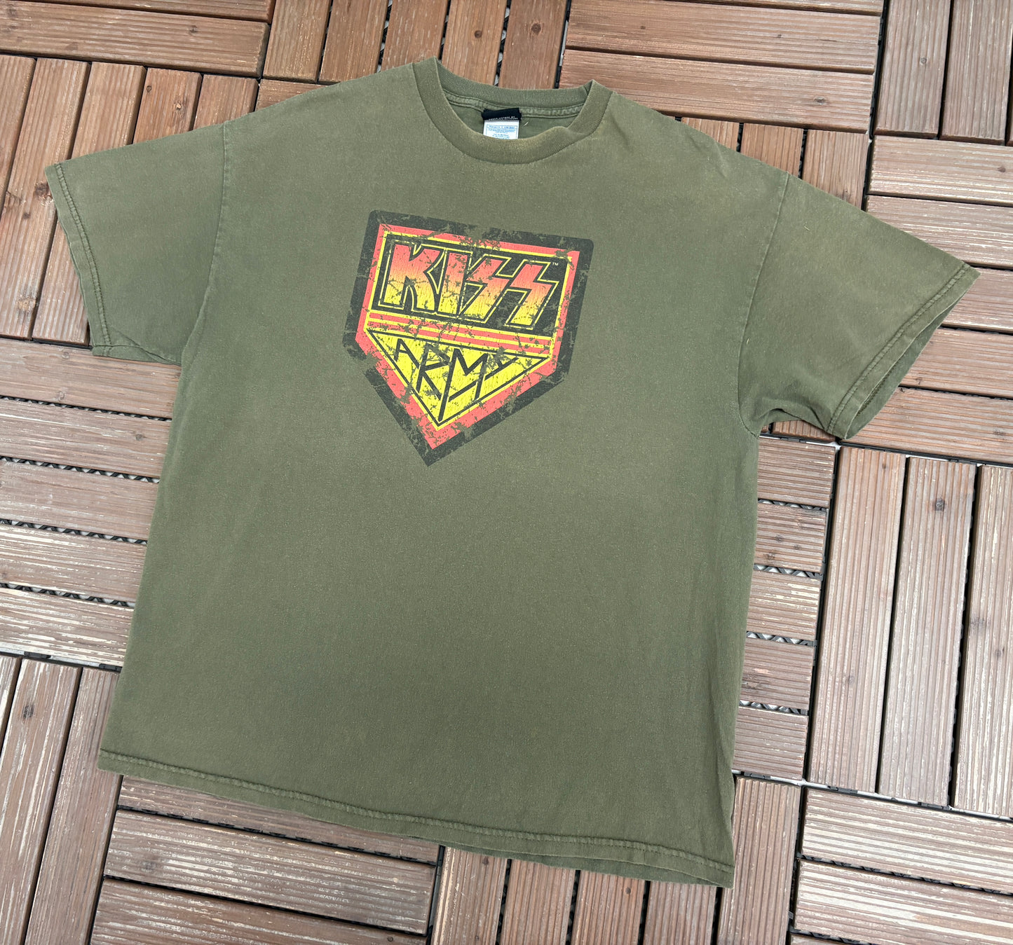 Kiss Army Graphic Tee | Size X-Large | Vintage 2000s Rock Band Green T-Shirt |