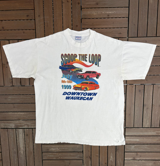 Scoop The Loop Waukegan 1999 Graphic Tee | Size XX-Large | Vintage 1990s Car Show White T-Shirt |