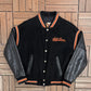 Harley Davidson Embroidered Graphic Jacket | Size Small | Vintage 1990s Black Varsity Bomber Jacket |