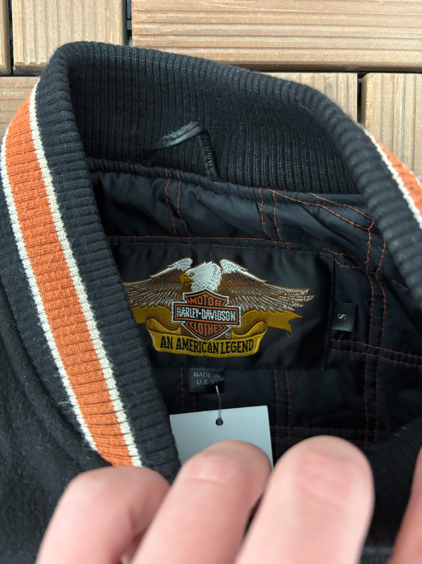 Harley Davidson Embroidered Graphic Jacket | Size Small | Vintage 1990s Black Varsity Bomber Jacket |
