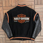 Harley Davidson Embroidered Graphic Jacket | Size Small | Vintage 1990s Black Varsity Bomber Jacket |