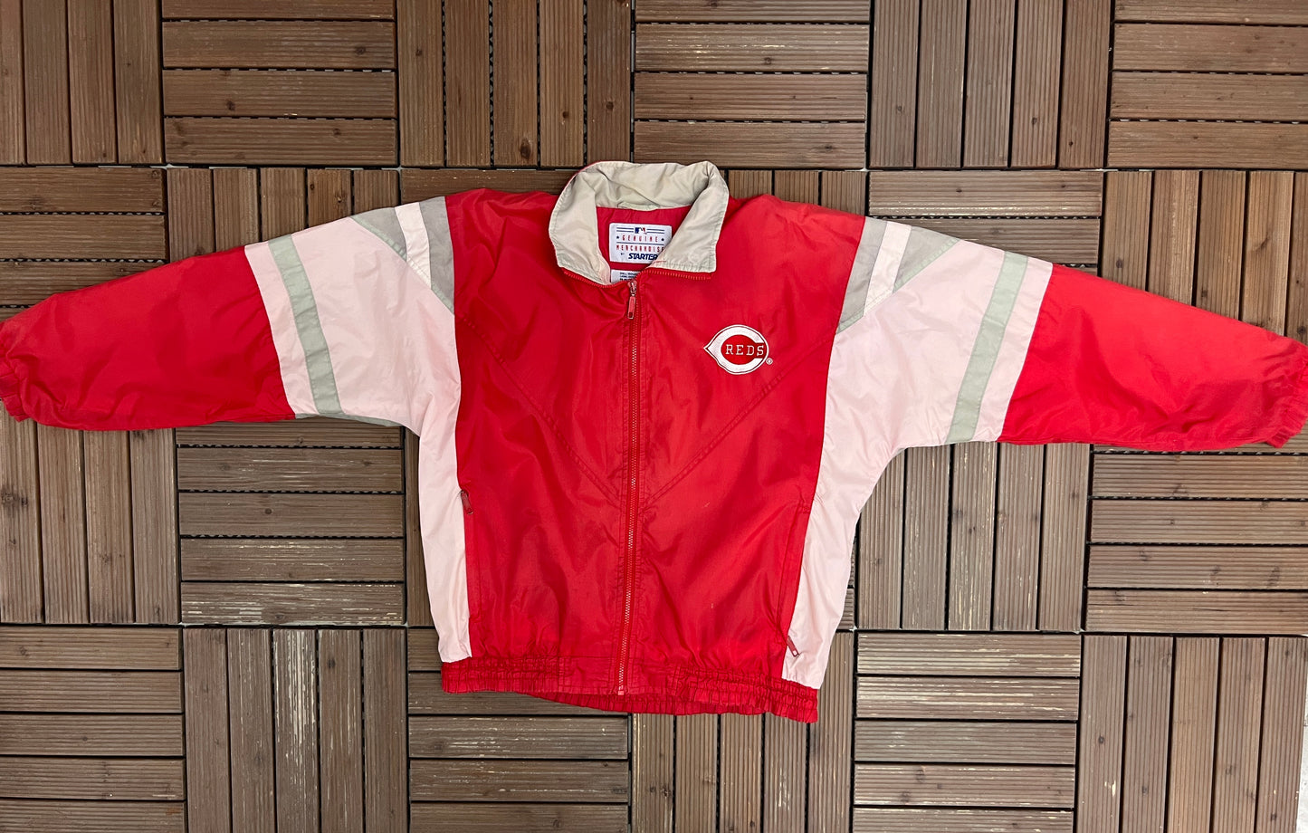 Cincinnati Reds Stitched Windbreaker | Size Large | Vintage 1990s MLB Baseball Red Jacket |