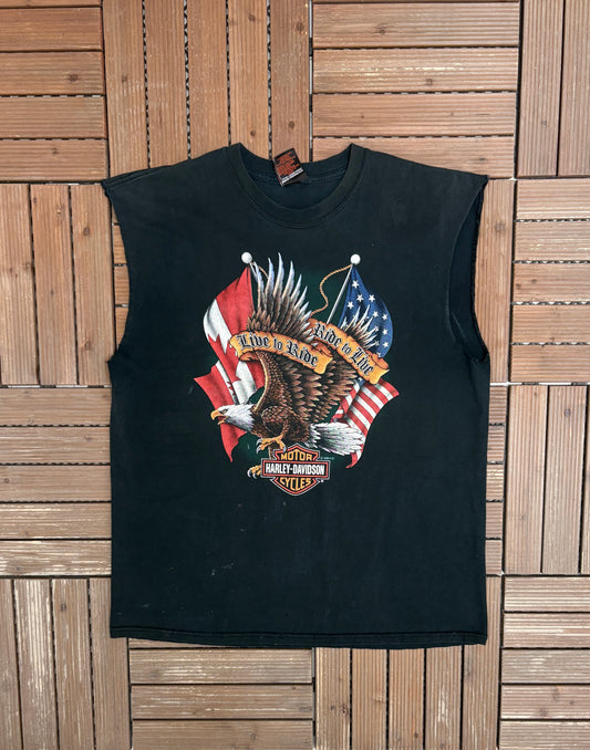 Harley Davidson Wheatley, Ontario Graphic Tee | Size X-Large | Vintage 2000s Biker Black Tank Top |