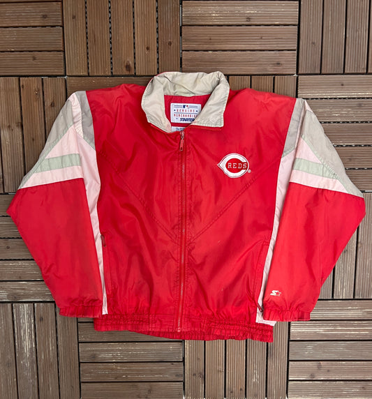 Cincinnati Reds Stitched Windbreaker | Size Large | Vintage 1990s MLB Baseball Red Jacket |