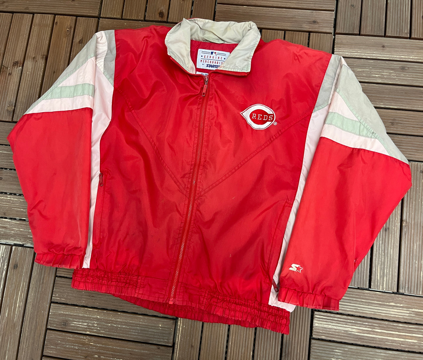 Cincinnati Reds Stitched Windbreaker | Size Large | Vintage 1990s MLB Baseball Red Jacket |