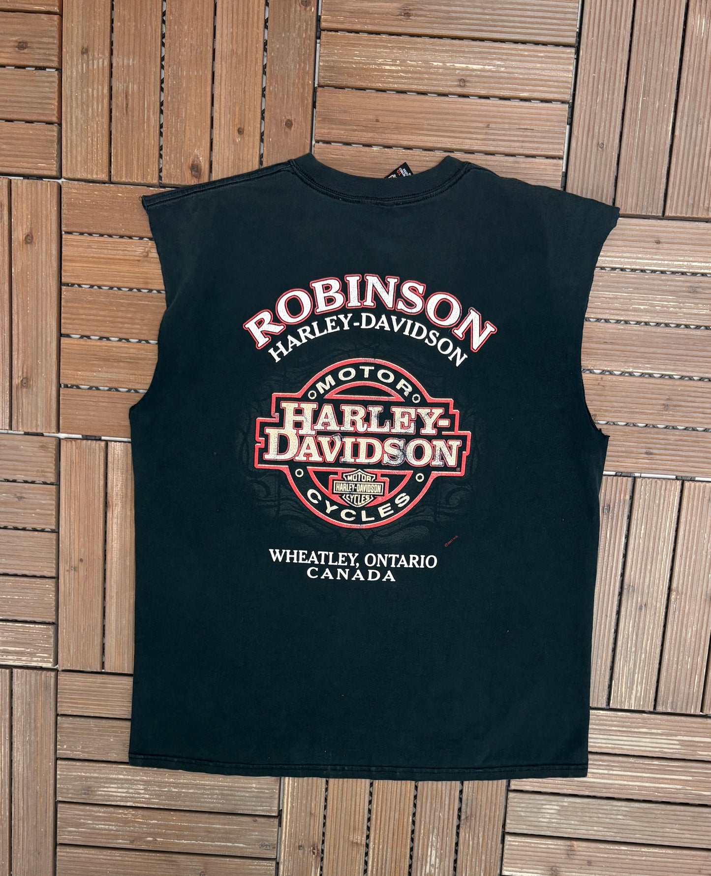 Harley Davidson Wheatley, Ontario Graphic Tee | Size X-Large | Vintage 2000s Biker Black Tank Top |