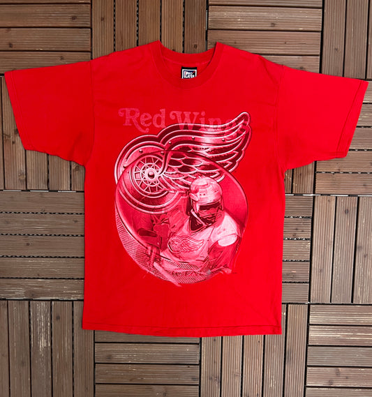 Detroit Red Wings Graphic Tee | Size Large | Vintage 1990s Pro Player NHL Hockey Red T-Shirt |