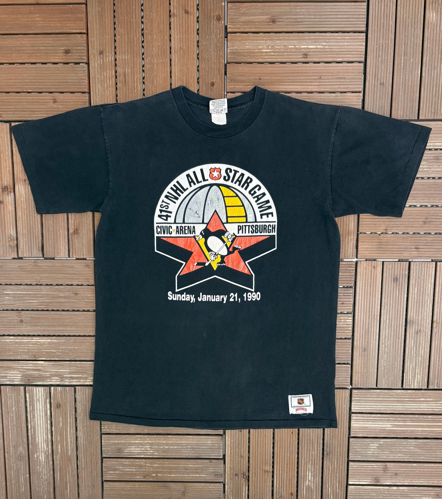 41st NHL All Star Game Pittsburgh Graphic Tee | Size X-Large | Vintage 1990s NHL Hockey Black T-Shirt |