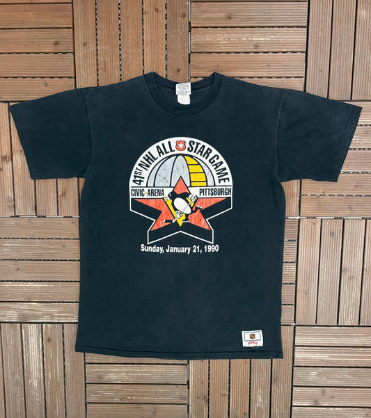 41st NHL All Star Game Pittsburgh Graphic Tee | Size X-Large | Vintage 1990s NHL Hockey Black T-Shirt |