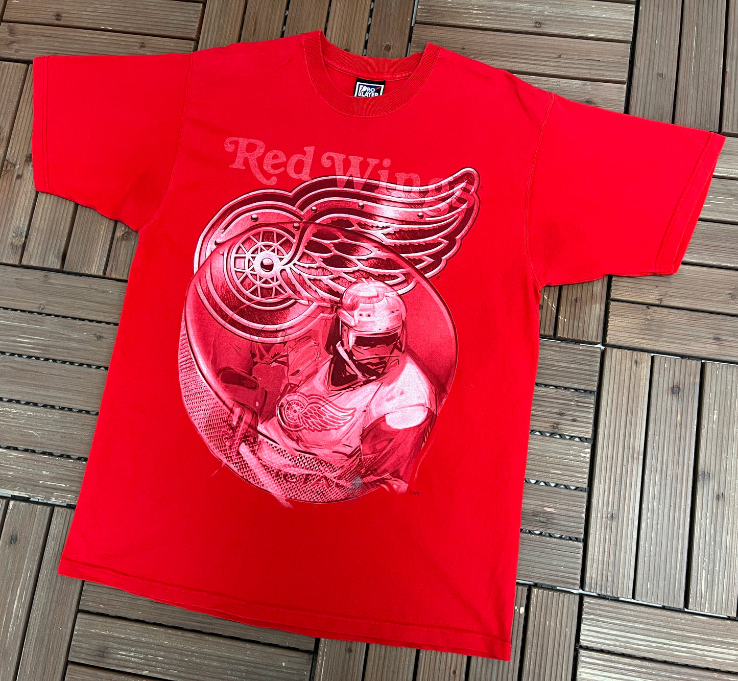 Detroit Red Wings Graphic Tee | Size Large | Vintage 1990s Pro Player NHL Hockey Red T-Shirt |