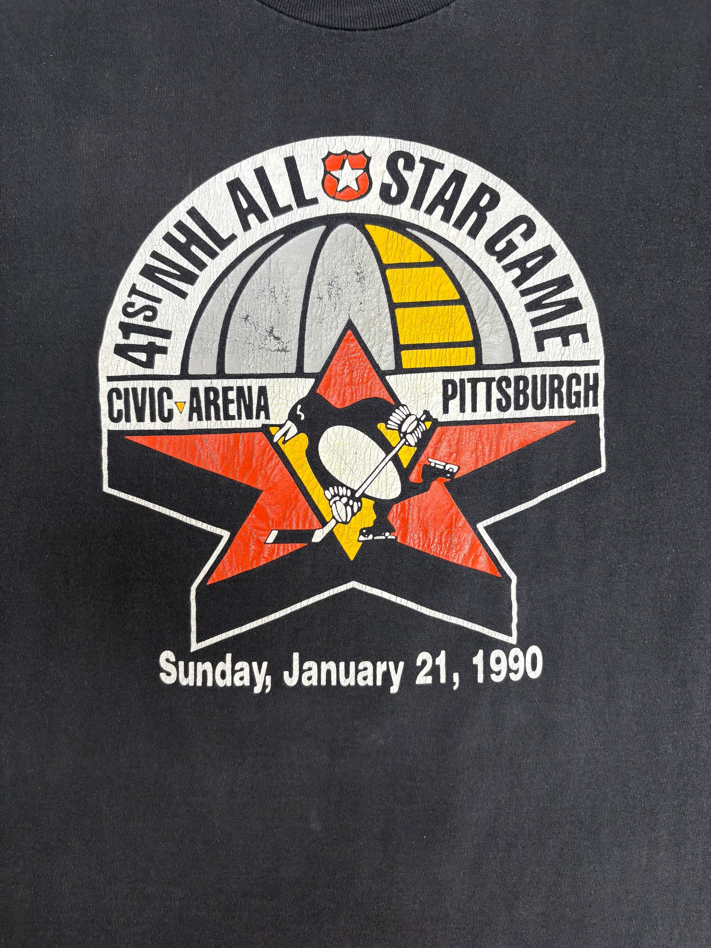 41st NHL All Star Game Pittsburgh Graphic Tee | Size X-Large | Vintage 1990s NHL Hockey Black T-Shirt |