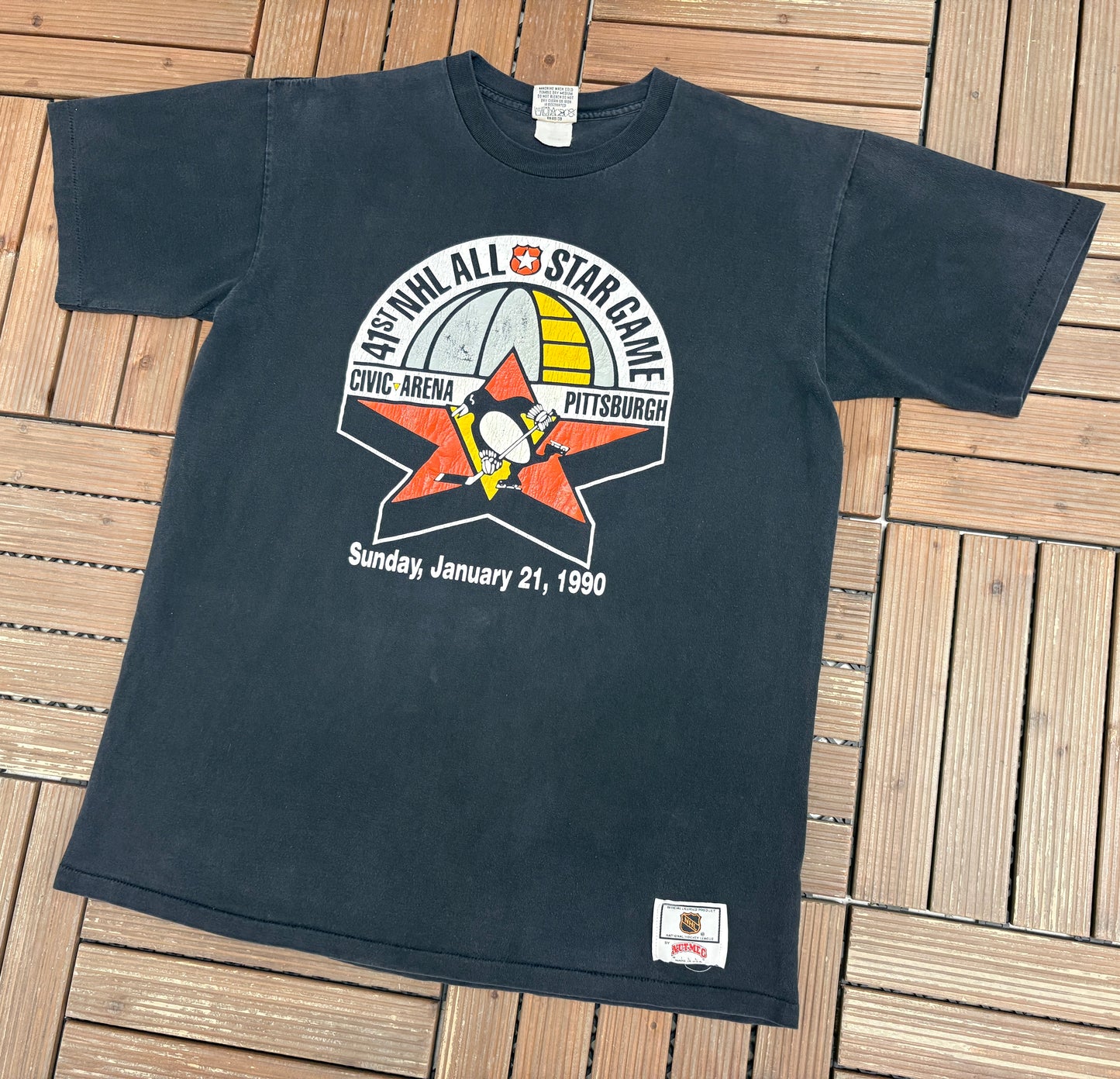 41st NHL All Star Game Pittsburgh Graphic Tee | Size X-Large | Vintage 1990s NHL Hockey Black T-Shirt |