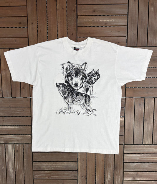 Wolfpack Scenic Graphic Tee | Size X-Large | Vintage 1990s Single Stitch Wolf Animal T-Shirt |