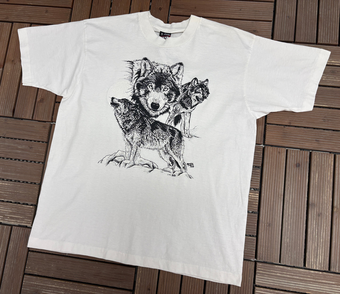 Wolfpack Scenic Graphic Tee | Size X-Large | Vintage 1990s Single Stitch Wolf Animal T-Shirt |