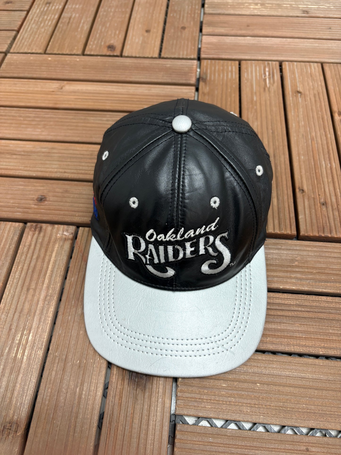 Oakland Raiders Football Embroidered Graphic Hat | Snap Back | Vintage 2000s NFL Football Black Leather Cap |