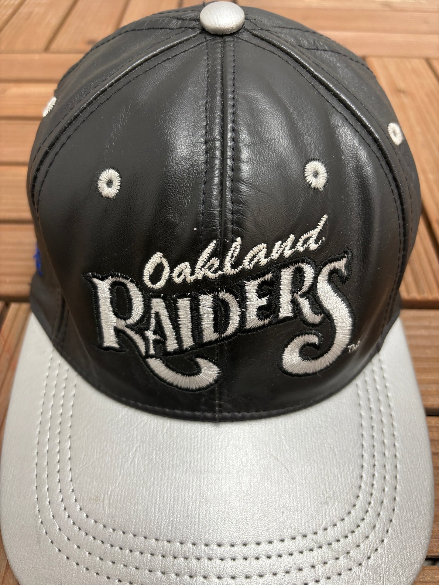 Oakland Raiders Football Embroidered Graphic Hat | Snap Back | Vintage 2000s NFL Football Black Leather Cap |