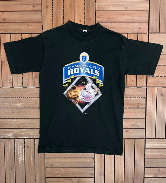 Kansas City Royals Graphic Tee | Size Large | Vintage 1990s MLB Baseball Black T-Shirt |