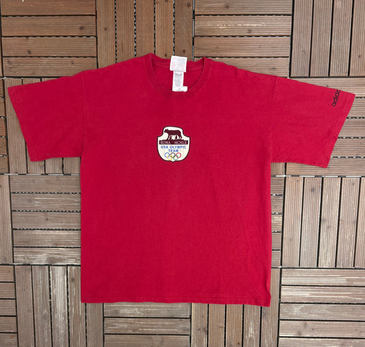 USA Olympic Team Roma MCMLX Graphic Tee | Size X-Large | Vintage 2000s Adidas Branded Red T-Shirt |