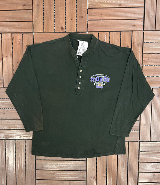 Manitoba Moose Graphic Tee | Size Large | Vintage 1990s AHL Hockey Green Long Sleeve T-Shirt |