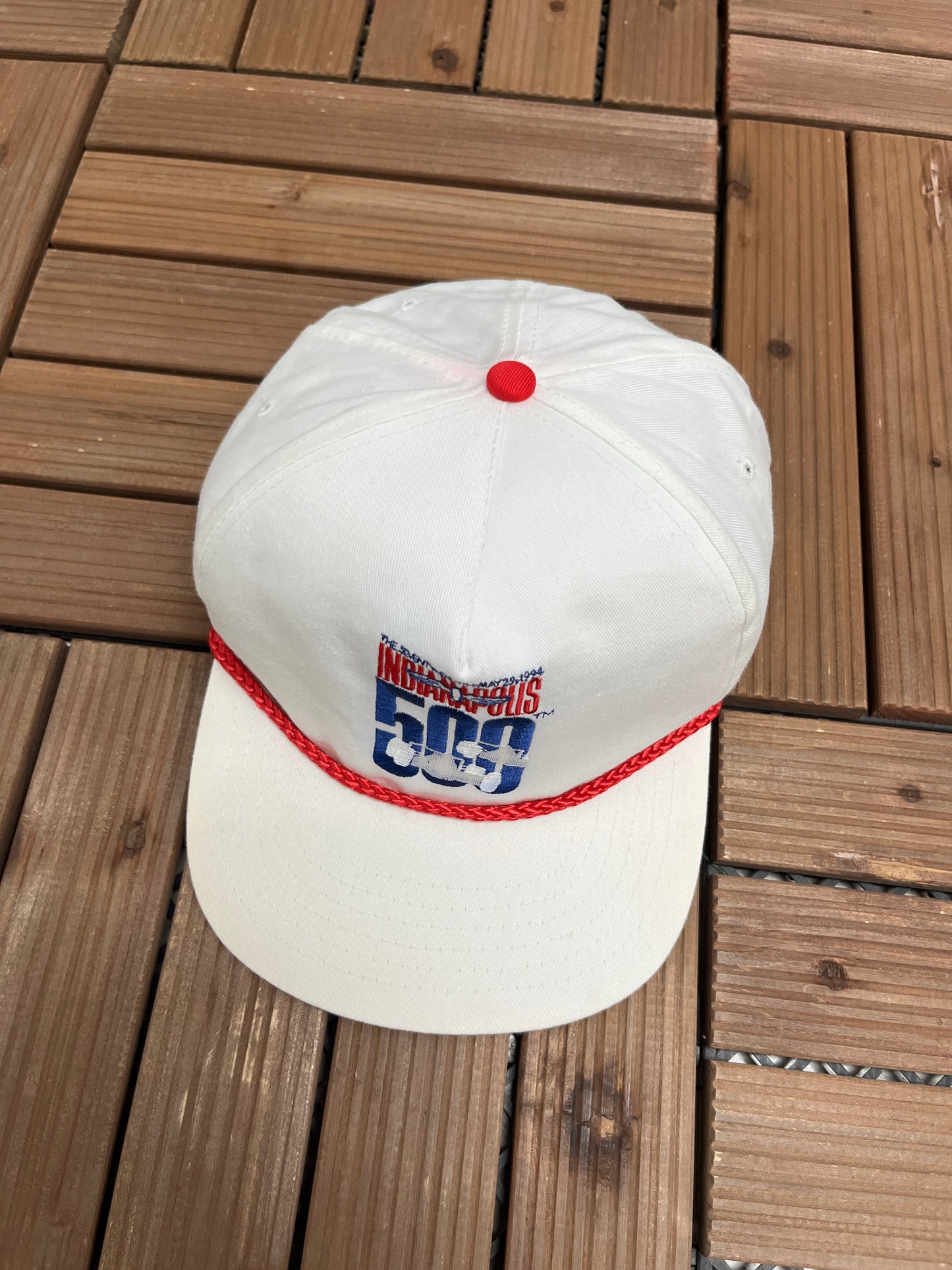 Indianapolis 500 Racing Graphic Hat | Snap Back | Vintage 1990s NASCAR Racing White Cap |