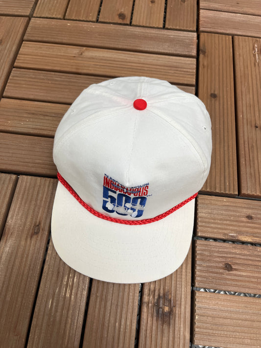 Indianapolis 500 Racing Graphic Hat | Snap Back | Vintage 1990s NASCAR Racing White Cap |