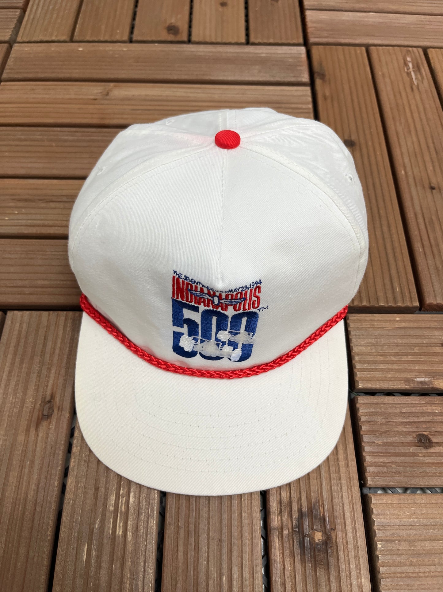 Indianapolis 500 Racing Graphic Hat | Snap Back | Vintage 1990s NASCAR Racing White Cap |