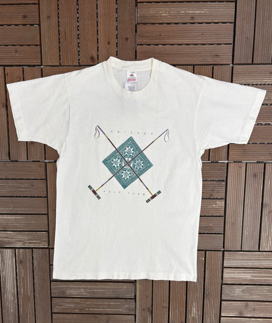 Chicago Polo Team Graphic Tee | Size Large | Vintage 1990s Single Stitch White T-Shirt |