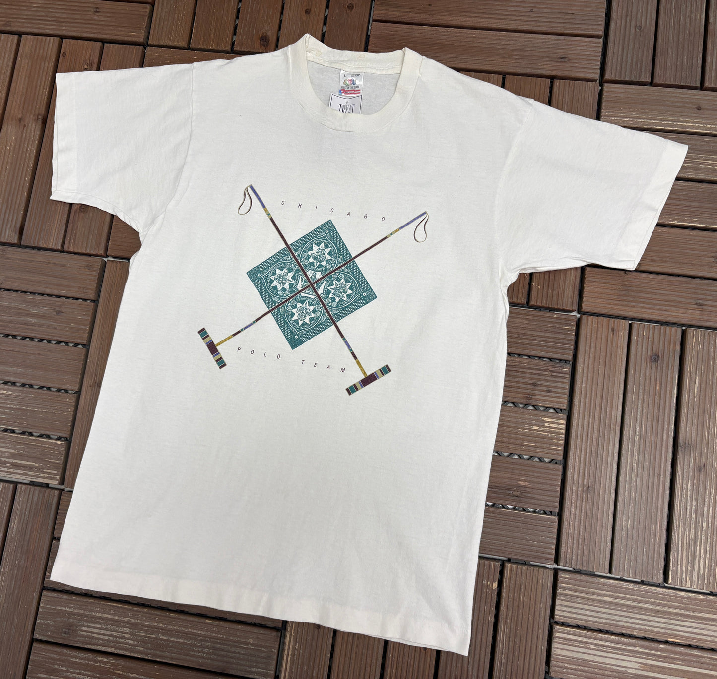 Chicago Polo Team Graphic Tee | Size Large | Vintage 1990s Single Stitch White T-Shirt |