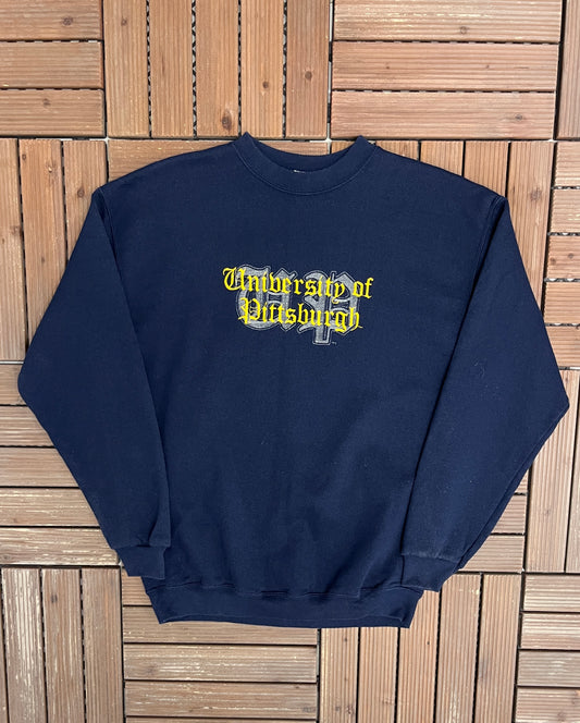 University of Pittsburgh Panthers Graphic Crewneck | Size Medium | Vintage 1990s College Blue Sweater |